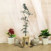 Holz Metall antik grau Blume und Vogel 30-34cm