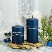 Stumpen Kerzen 7x14cm matt Glitzer Strass blau