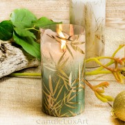 Kerzen Sara 7x14cm mit Folie Ummantelt Bambus Grün