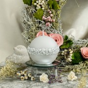 Kugel Kerzen Rosenkranz Perlmutt grau 8cm