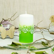 Stumpenkerzen Rosen 3D Applikation Grün