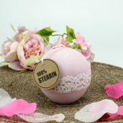 Stumpen- und Kugelkerze rosa Strickwarenoptik - 100% Stearin
