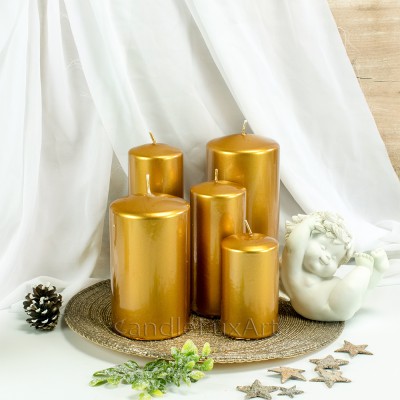 Stumpenkerzen Opal Metallic Glanz Gelbgold