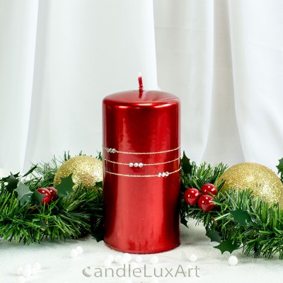 Stumpen Kugel Kerzen Hochglanz Metallic Glitzer Strass Rot