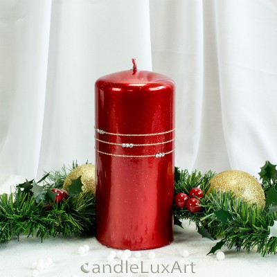 Stumpen Kugel Kerzen Hochglanz Metallic Glitzer Strass Rot