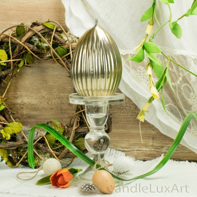 Ostern 10cm Eier Kerzen geriffelt Glanz Metall 3 Farben