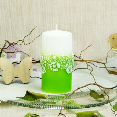 Stumpenkerzen Rosen 3D Applikation Grün