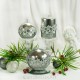 Stumpen Kugel Kerzen Hochglanz Metallic Sternenmuster Silber