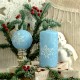 Stumpen Kugel Kerzen Eiseffekt Schneeflocken hellblau