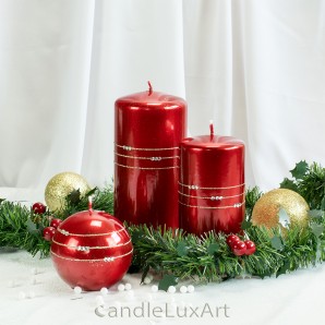 Stumpen Kugel Kerzen Hochglanz Metallic Glitzer Strass Rot