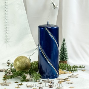 Stumpen Kerzen gedrehte Kristalle 7x17,5cm Metallic Blau