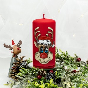 Stumpen Kerzen Rudolph 3D matt rot 7x14cm