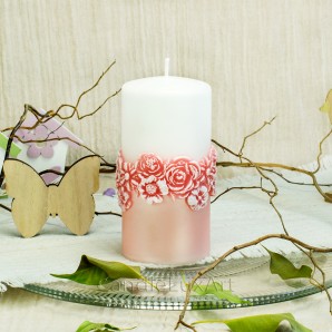 Stumpenkerzen Rosen 3D Applikation Rosa