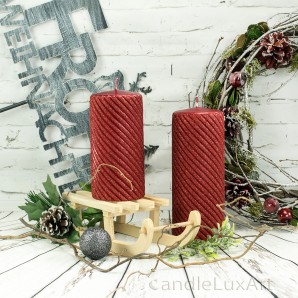 Stumpenkerzen Metallic Spindel Rot 7x17,5cm