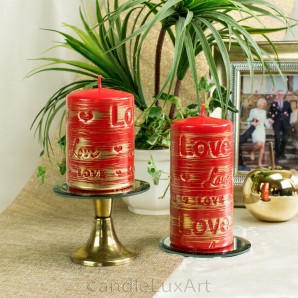 Stumpenkerzen Kerzen Love 10 / 14cm rot gold