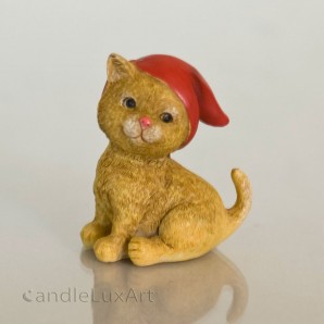 Polyresin Figuren Katze braun mit Mütze - 6cm