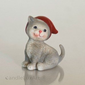 Polyresin Figuren Katze grau mit Mütze - 6cm