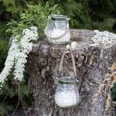Oudoor Gartenkerzen im Vasen-Glas mit Kordel weiß