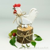 Holz Hahn auf Holzstamm Osterdeko 20cm