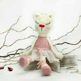 Katze Balerina creme rosa 35cm Strickware Handmade Amigurumi