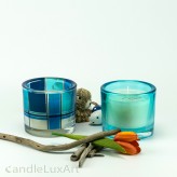 Kerze im Rundglas - 2er Set Dekor blau