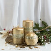 Stumpen Kugel Kerzen patiniert Glitzer Gold