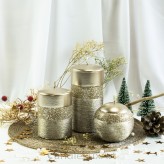 Stumpen Kugel Kerzen patiniert Glitzer Champagner