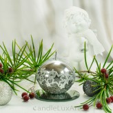 Kugelkerze 8cm Hochglanz Metallic Sternenmuster Silber