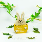 Holz Hase im Ei Osterdeko 13cm gelb