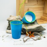 Partykerze Glas im Plastikbecher Design blau Grün