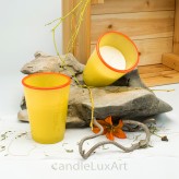 Partykerze Glas im Plastikbecher Design gelb Orange