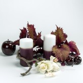 Set 2 Stumpen Kerze Bordo-Weiß - 12cm mit Goldstreifen