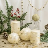 Stumpen Kugel Kerzen Sternenkette Gold Creme