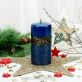 Stumpenkerze 7x14cm patiniert Glitzer Blau