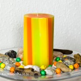Stumpenkerze - Streifen 12cm 3 farbig orange/kiwi/gelb
