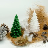 Weihnachtskerze Tanne grün und weiß 13cm