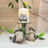Stumpen und 2 Figur Kerzen Vogel 3D Applikation Sand